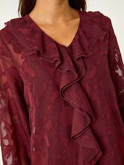 Roman Red Floral Print Ruffle Burnout Top - Image 5 of 5