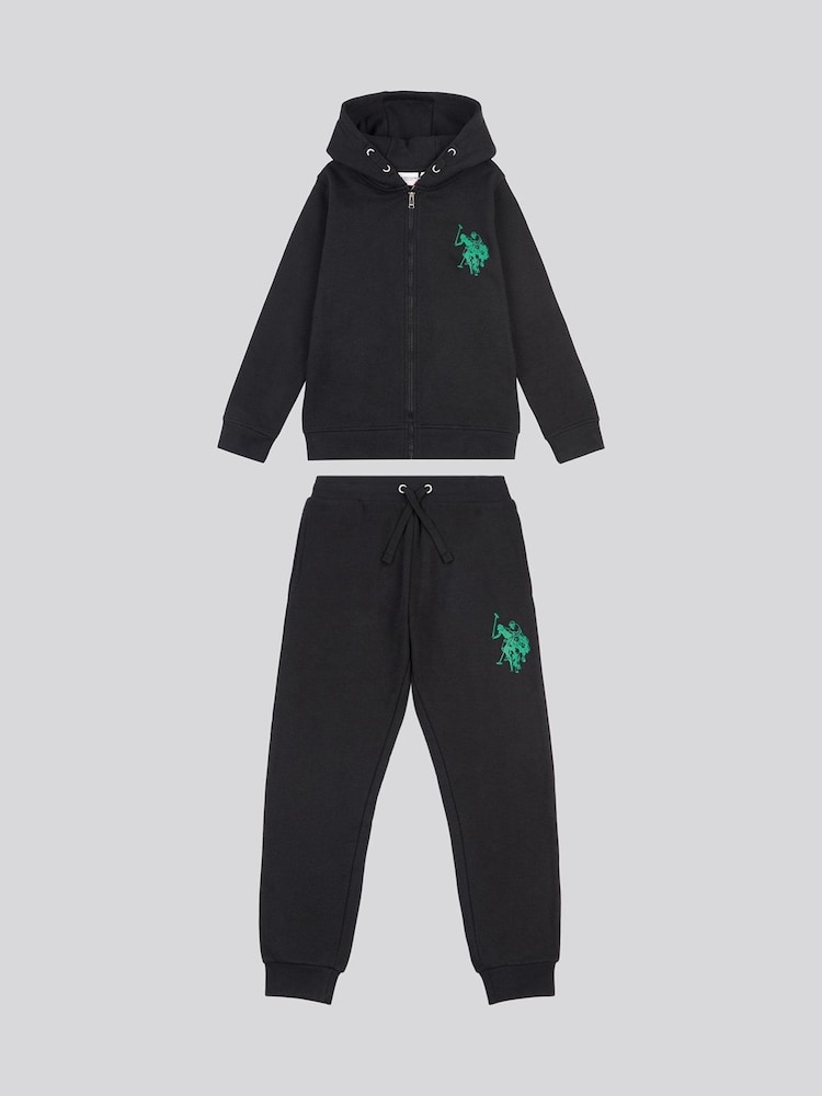 U.S. Polo Assn. Black Boys 12cm Double Horsemen Zip Hoodie and Joggers Set - Image 1 of 6