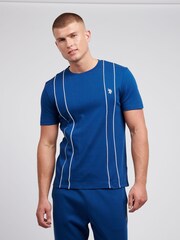 U.S. Polo Assn. Blue Mens Piped 100% Cotton T-Shirt - Image 1 of 4