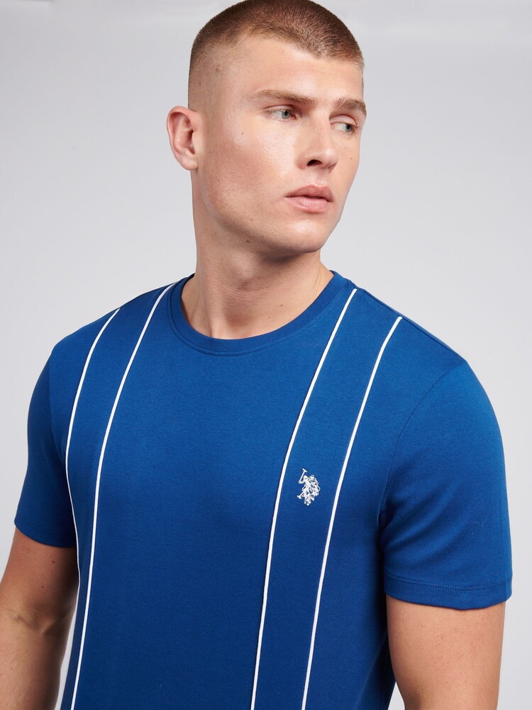 U.S. Polo Assn. Blue Mens Piped 100% Cotton T-Shirt - Image 2 of 4