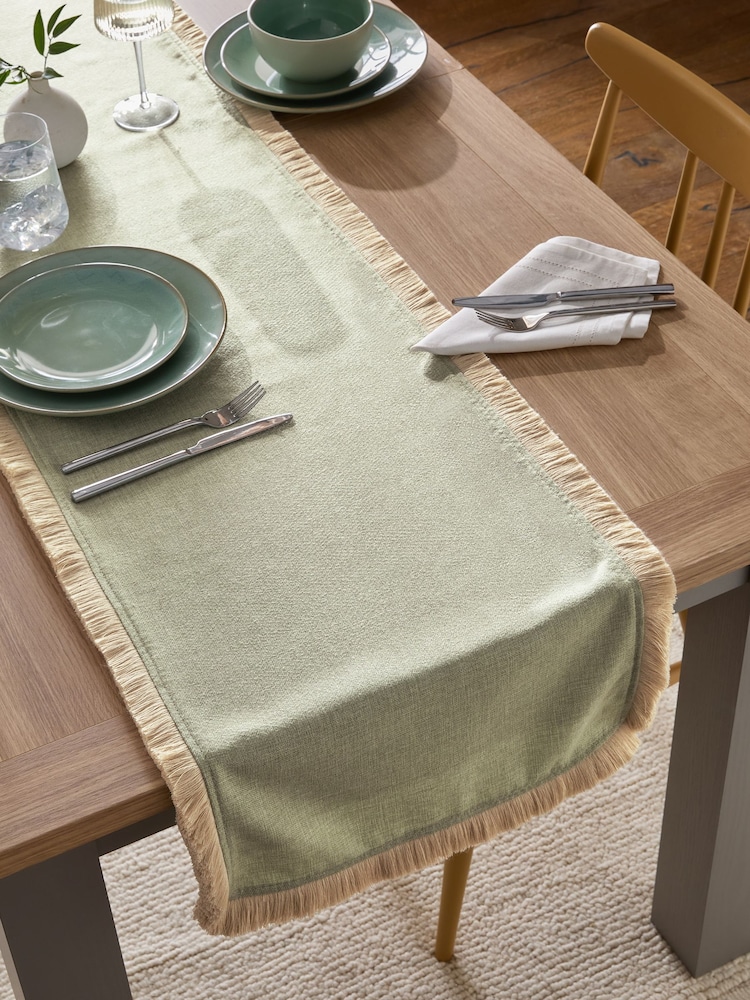 Sage Green Dalby Fringe Table Runner - Image 1 of 4