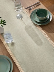 Sage Green Dalby Fringe Table Runner - Image 2 of 4
