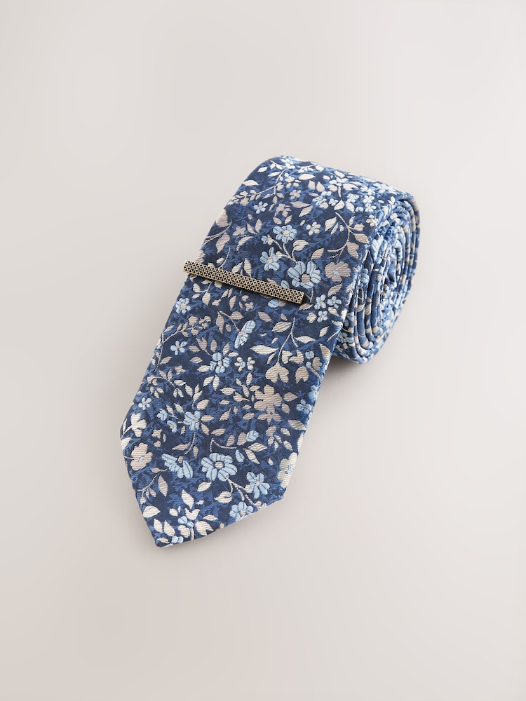 Navy Floral Print Tie - Image 1 of 3 Navy Floral Print Tie - Image 1 of 3