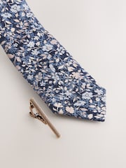 Navy Floral Print Tie - Image 2 of 3