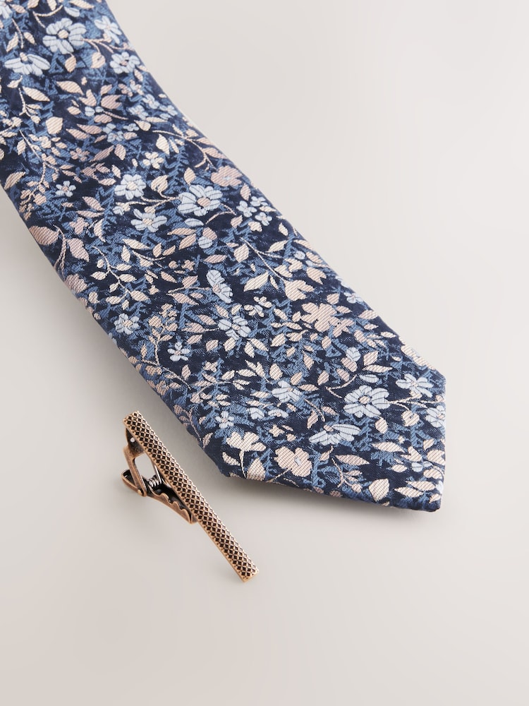 Navy Floral Print Tie - Image 2 of 3 Navy Floral Print Tie - Image 2 of 3