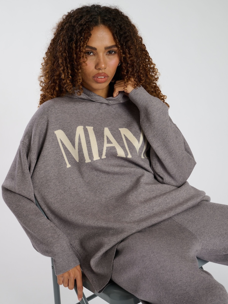 South Beach Grey Knit Rib Hem Hoodie - Image 1 of 5