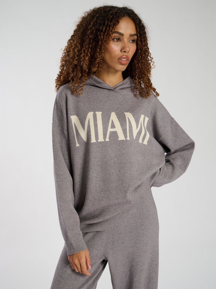 South Beach Grey Knit Rib Hem Hoodie - Image 3 of 5