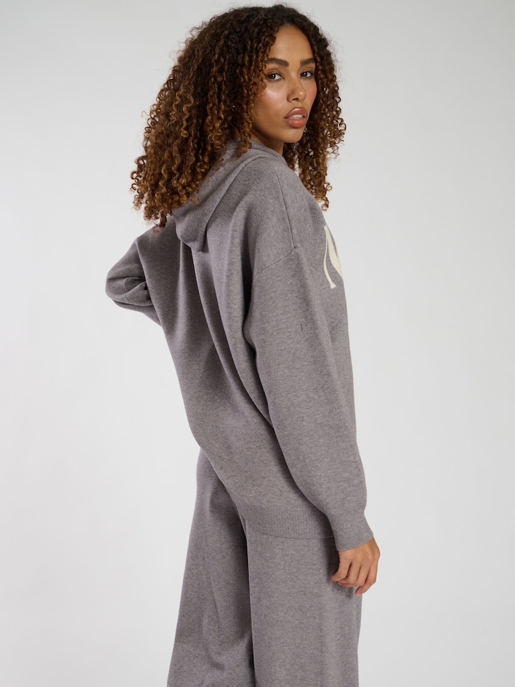 South Beach Grey Knit Rib Hem Hoodie - Image 4 of 5