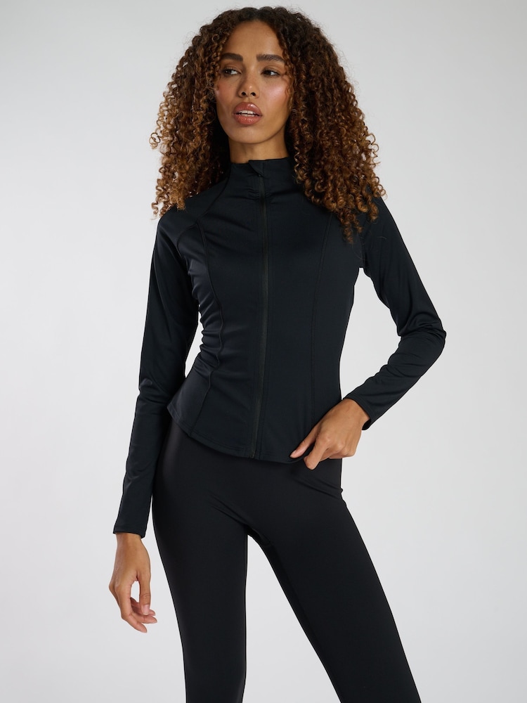 South Beach Black Long Sleeved Zip-Up Top - Image 1 of 6