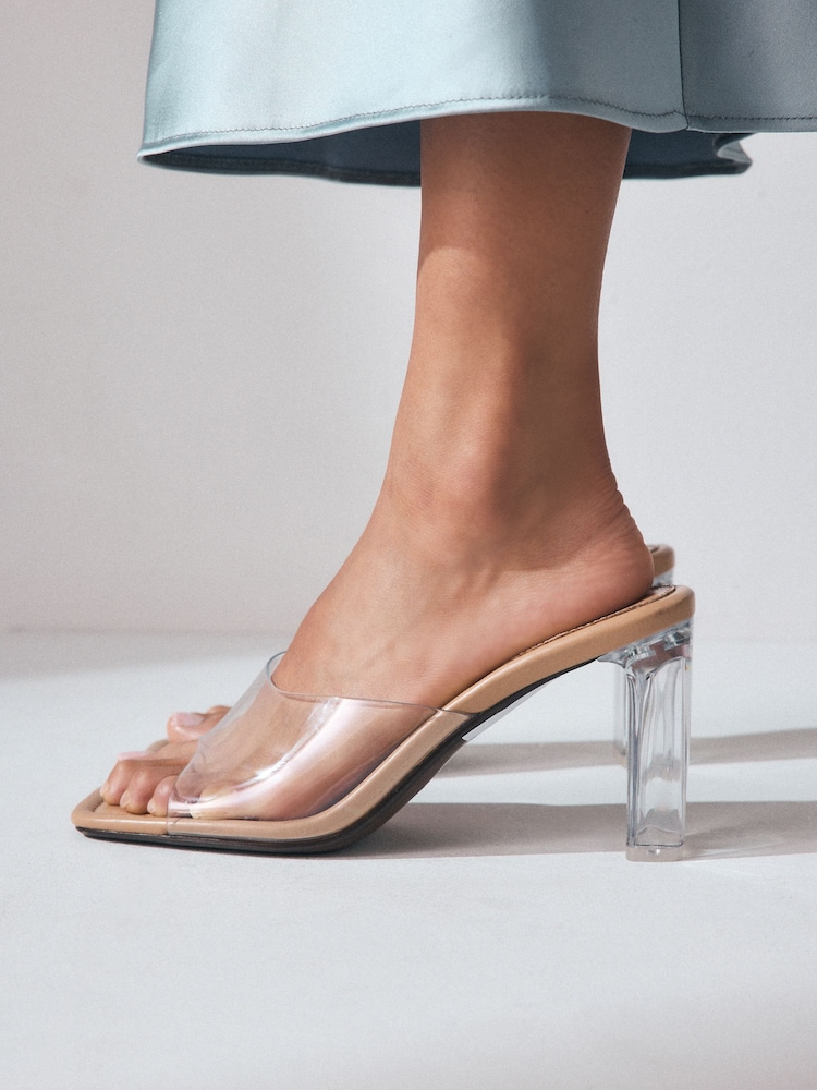 Clear Forever Comfort® Square Toe Vinyl  Block Heel Mules - Image 1 of 9