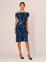 Adrianna Papell Blue Off Shoulder Soutache Dress - Image 1 of 7