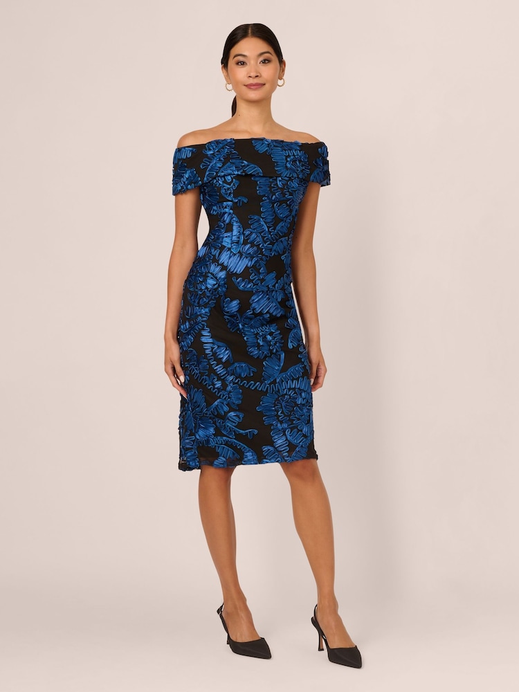 Adrianna Papell Blue Off Shoulder Soutache Dress - Image 1 of 7