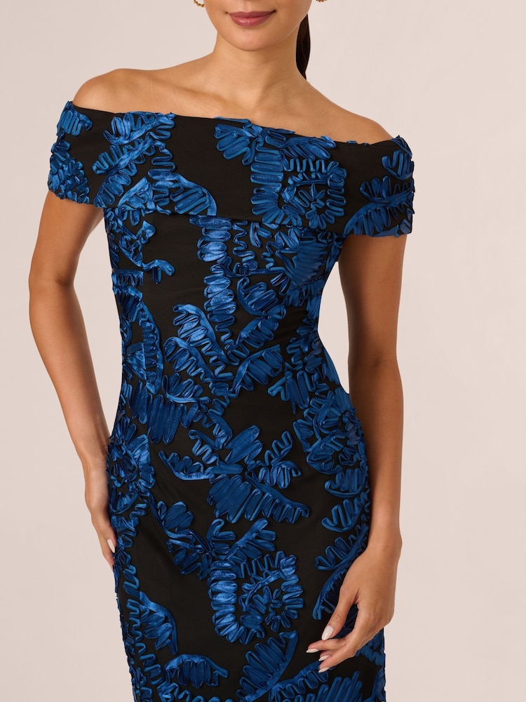 Adrianna Papell Albastru Off Shoulder Soutache Rochie - Image 4 of 7