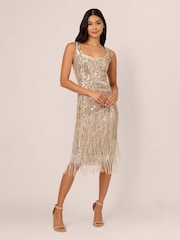 Adrianna Papell Metallic Beaded Fringe Dress - Image 1 of 7