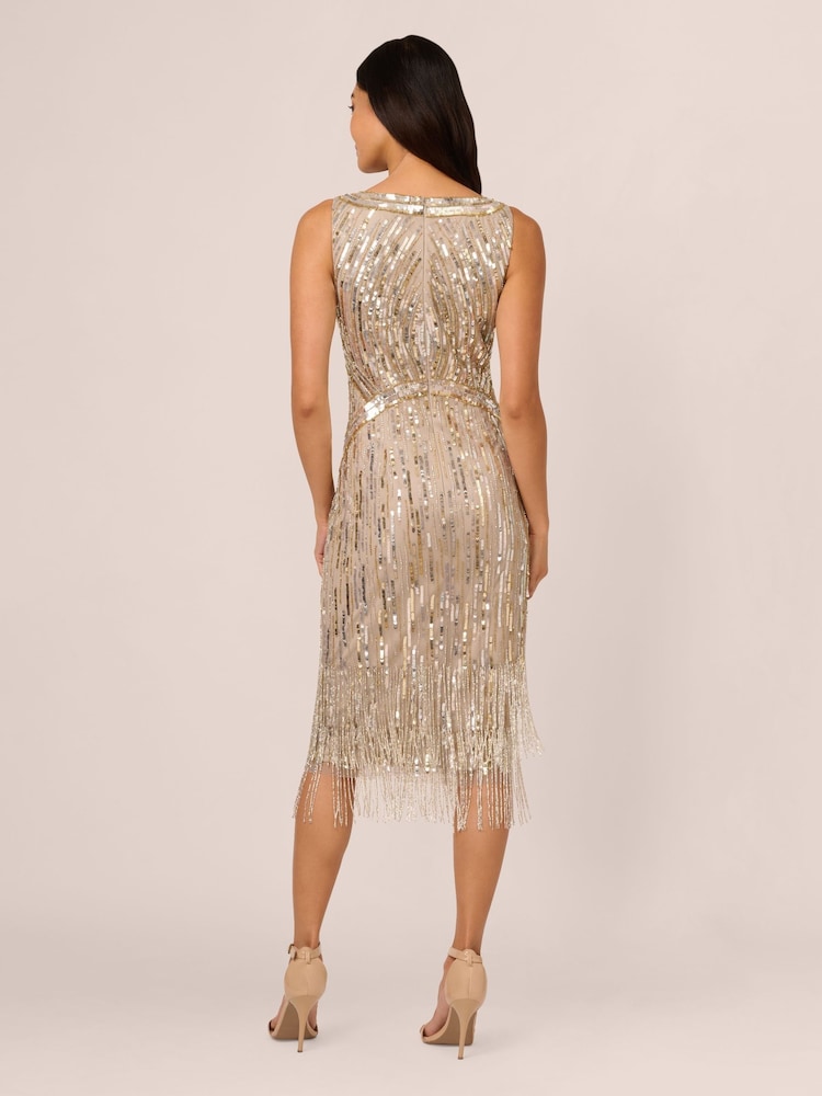 Adrianna Papell Metallic Beaded Fringe Dress - Image 2 of 7