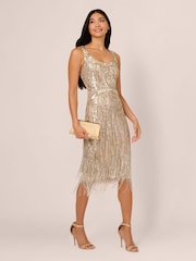 Adrianna Papell Metallic Beaded Fringe Dress - Image 3 of 7