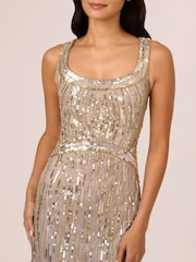 Adrianna Papell Metallic Beaded Fringe Dress - Image 4 of 7