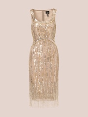 Adrianna Papell Metallic Beaded Fringe Dress - Image 6 of 7