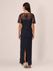 Adrianna Papell Blue Bead Blouson Long Dress - Image 2 of 7