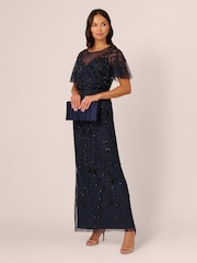 Adrianna Papell Blue Bead Blouson Long Dress - Image 3 of 7