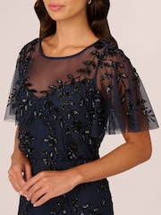 Adrianna Papell Blue Bead Blouson Long Dress - Image 4 of 7