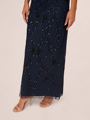 Adrianna Papell Blue Bead Blouson Long Dress - Image 5 of 7