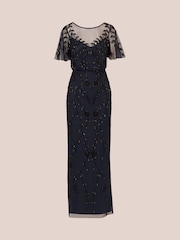 Adrianna Papell Blue Bead Blouson Long Dress - Image 6 of 7