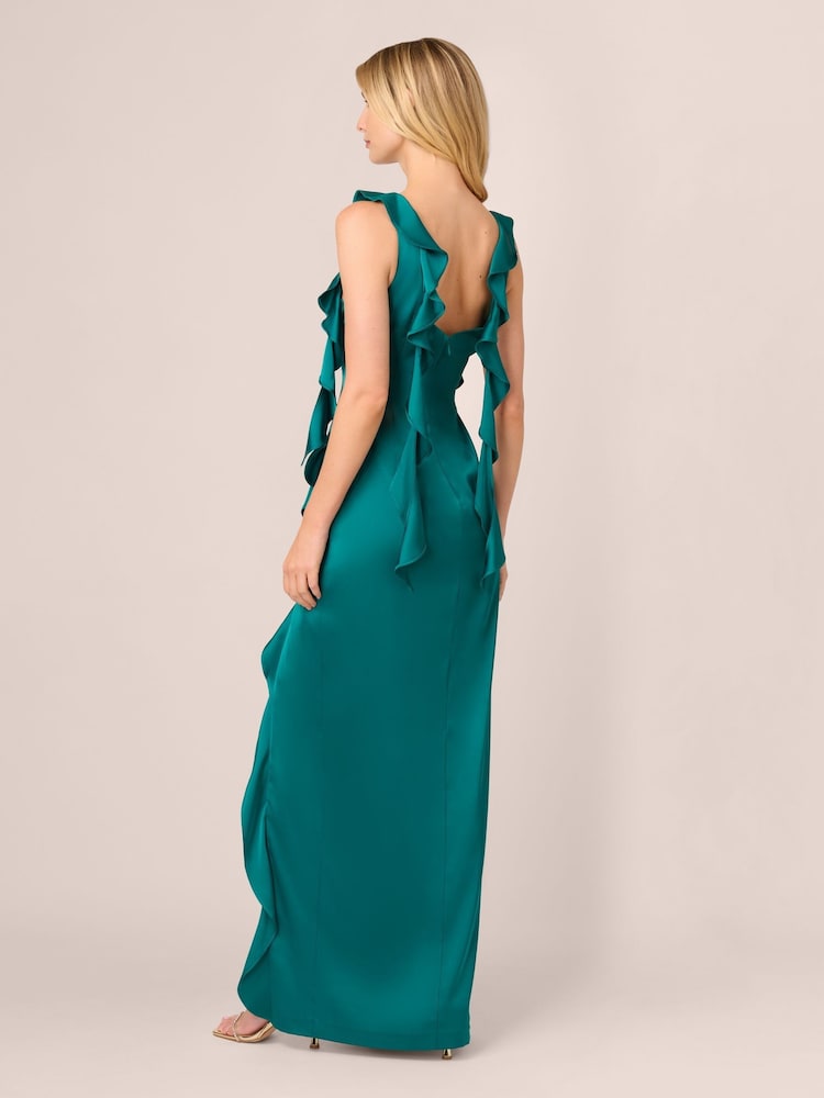 Adrianna Papell Green Stretch Satin Long Dress - Image 2 of 7