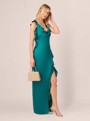 Adrianna Papell Green Stretch Satin Long Dress - Image 3 of 7