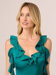 Adrianna Papell Green Stretch Satin Long Dress - Image 4 of 7