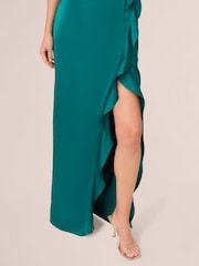 Adrianna Papell Green Stretch Satin Long Dress - Image 5 of 7