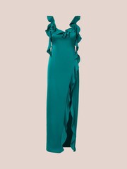 Adrianna Papell Green Stretch Satin Long Dress - Image 6 of 7