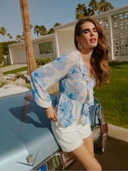 Friends Like These Blue Long Sleeve Ruffle Front Blouse - Image 5 of 5