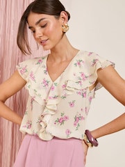 Friends Like These Cream Short Sleeve Ruffle Blouse - Image 1 of 4