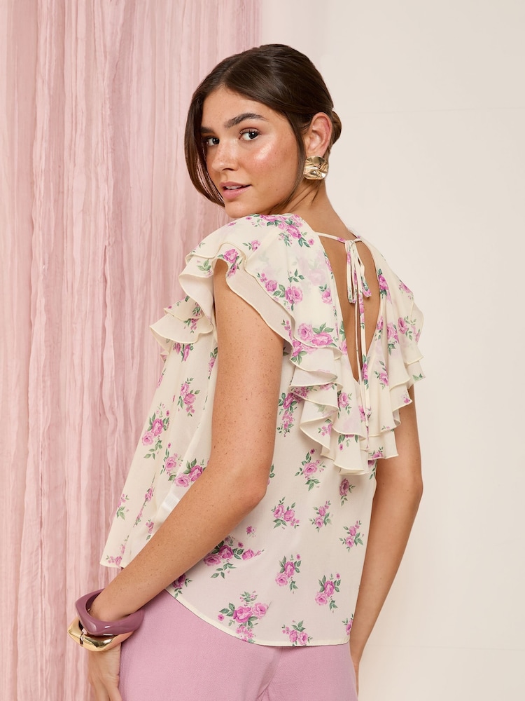 Friends Like These Cream Short Sleeve Ruffle Blouse - Image 4 of 4