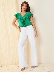 Friends Like These Green Short Sleeve Ruffle Blouse - Image 3 of 4