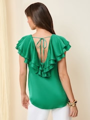 Friends Like These Green Short Sleeve Ruffle Blouse - Image 4 of 4