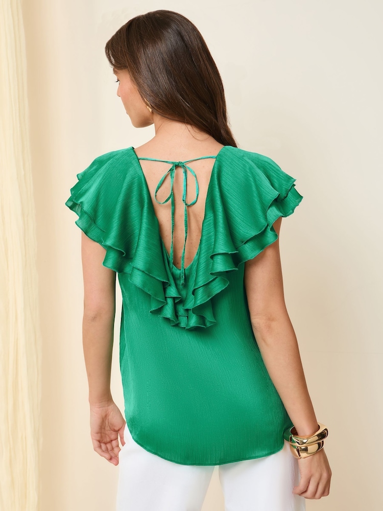 Friends Like These Green Short Sleeve Ruffle Blouse - Image 4 of 4