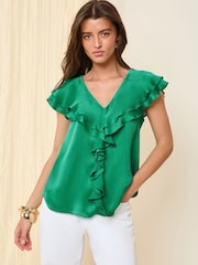 Friends Like These Green Petite Short Sleeve Ruffle Blouse - Image 2 of 4