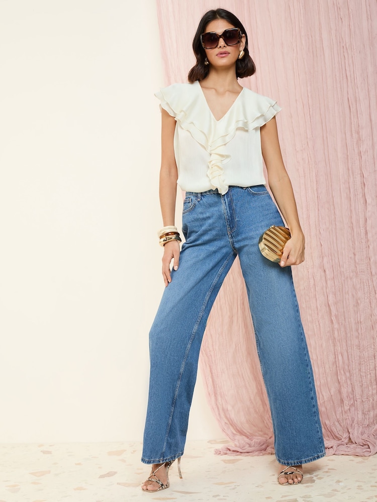 Friends Like These Blush Pink Petite Short Sleeve Ruffle Blouse - Image 2 of 4