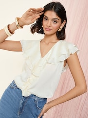 Friends Like These Blush Pink Petite Short Sleeve Ruffle Blouse - Image 3 of 4