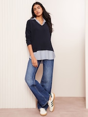 Friends Like These Navy 2-in-1 Poplin Collar Top - Image 2 of 4