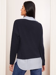Friends Like These Navy 2-in-1 Poplin Collar Top - Image 4 of 4