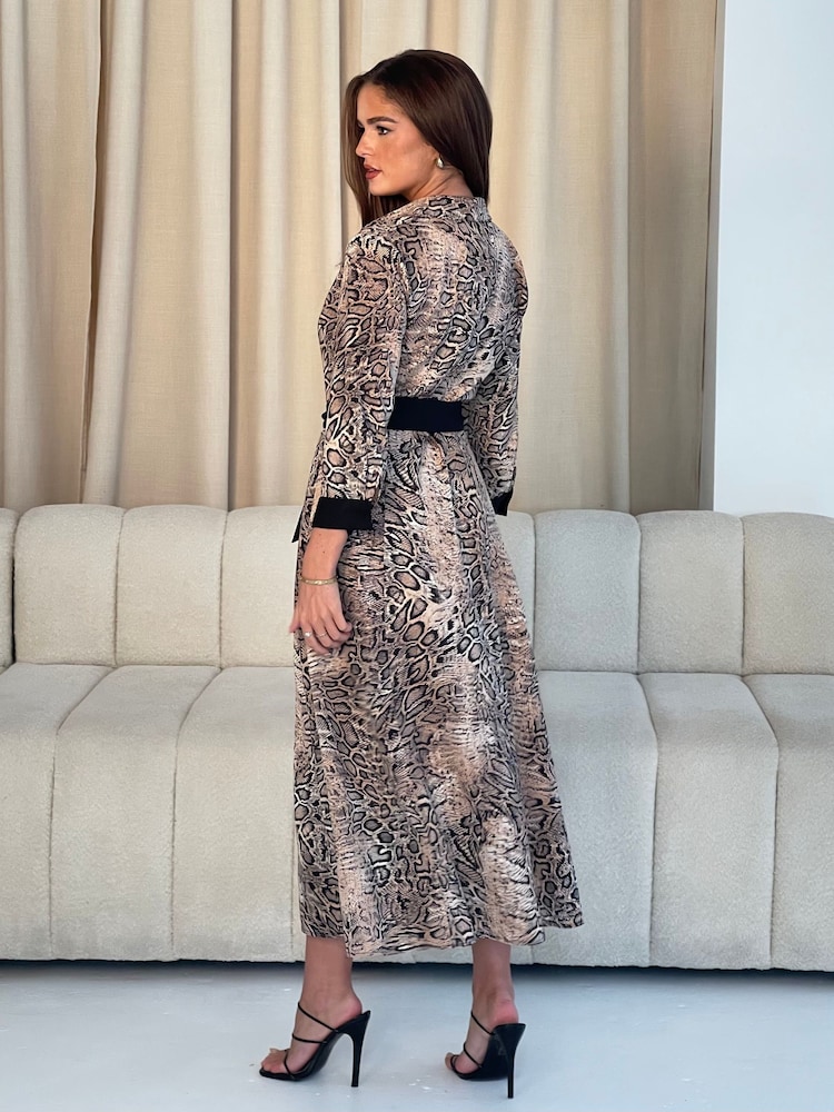 Girl In Mind Snake Print Angela Tie Front Shirt Dress - Image 4 of 6