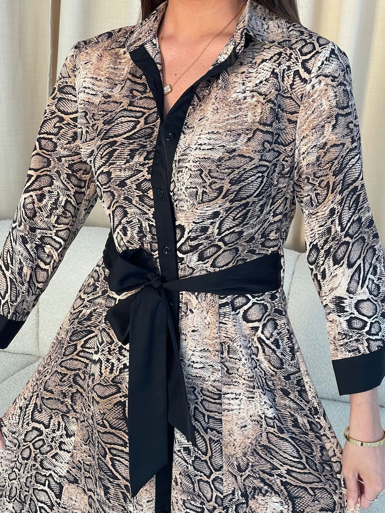 Girl In Mind Snake Print Angela Tie Front Shirt Dress - Image 5 of 6