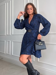Girl In Mind Blue Tammy Long Sleeve Skater Mini Dress - Image 5 of 6