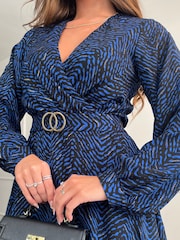 Girl In Mind Blue Tammy Long Sleeve Skater Mini Dress - Image 6 of 6