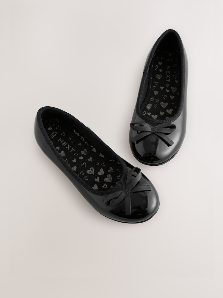 Black Patent Wide Fit (G) Leather Ballerina School Shoes - Image 2 of 5