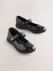 Black - Patent Heart Embossed School Mary Jane Shoes - Image 1 of 5