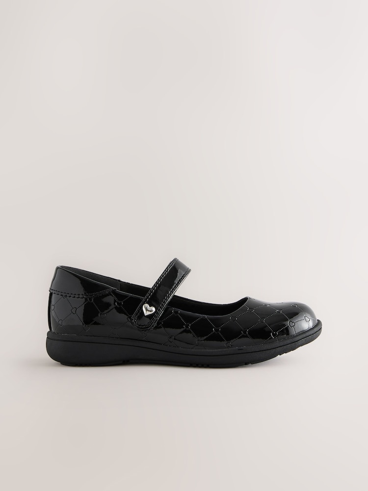 Black - Patent Heart Embossed School Mary Jane Shoes - Image 2 of 5